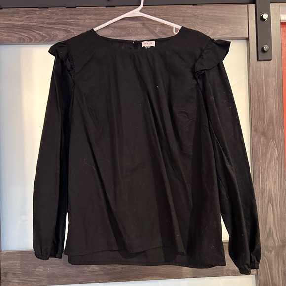 J. Crew Cotton Poplin Long-sleeve Top with Ruffles in Black - Picture 1 of 4
